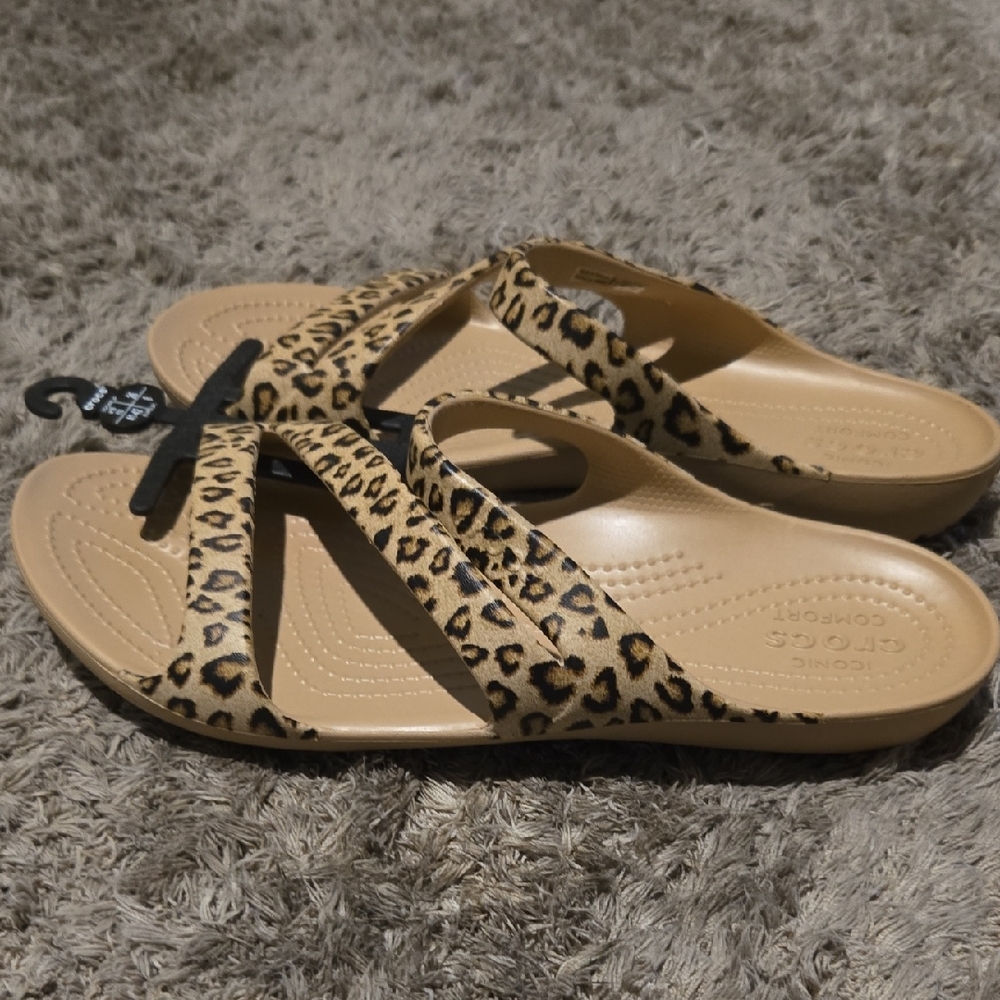 CROCS Tan Leopard Print Sandals - Picture 3 of 7